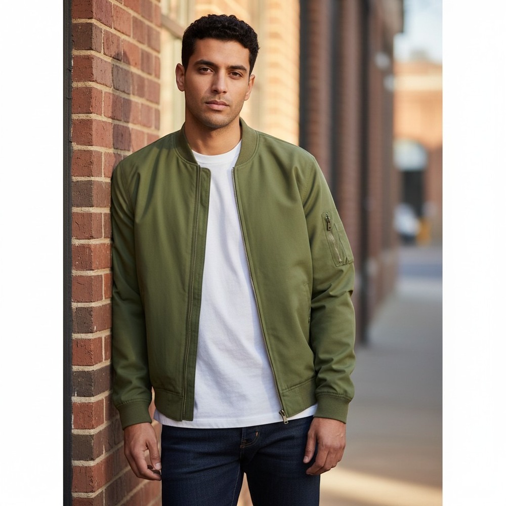 Levis Mens XXL Bomber Jacket Olive Green Full Zip Ribbed Trim 23594-0008
